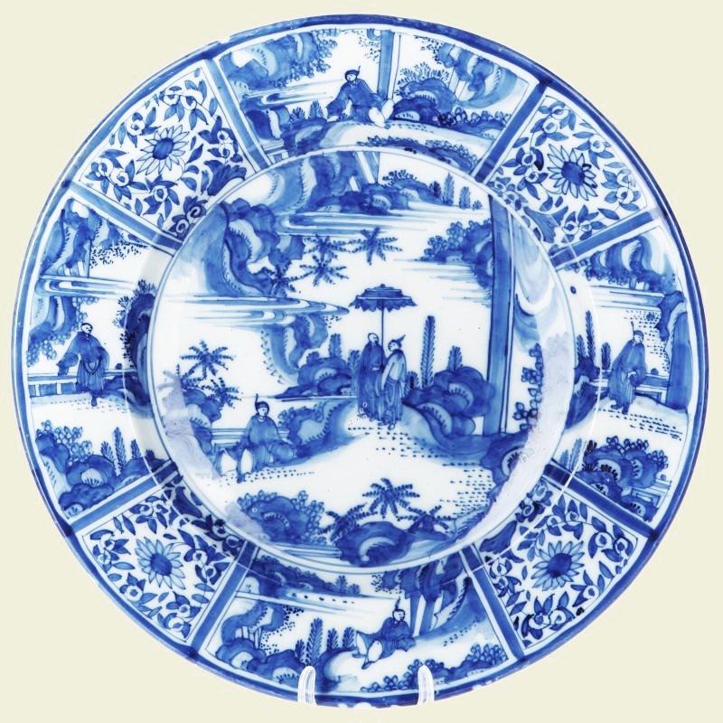 chinoiserie, plate, blue and white