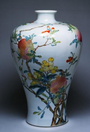 vase, peach, pomegranate, longan