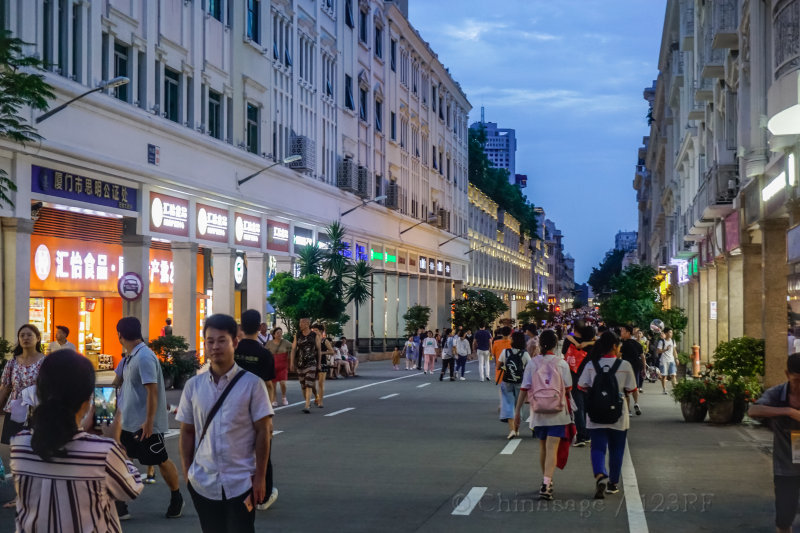 street , Xiamen, crowd, shopping