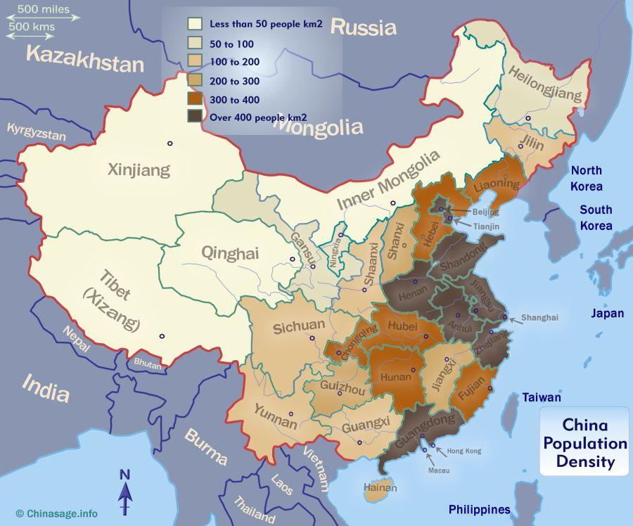 Map of population density in China