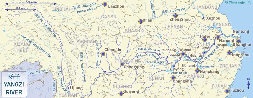 Map of Yangzi River, China
