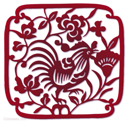 cockerel,paper-cut,flower